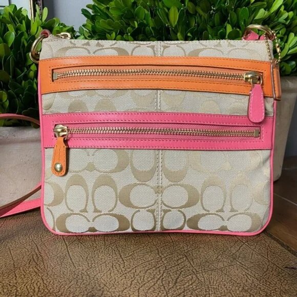 COACH Bonnie Cashin Crossbody Bag Signature Tan, Pink & Orange w/Gold Hardware - Picture 2 of 5